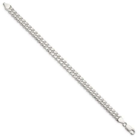 925 White Gold 7 mm Curb Chain Anklet, Polished