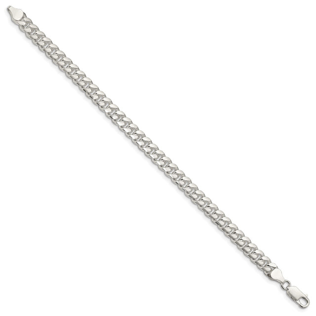 925 White Gold 7 mm Curb Chain Anklet, Polished