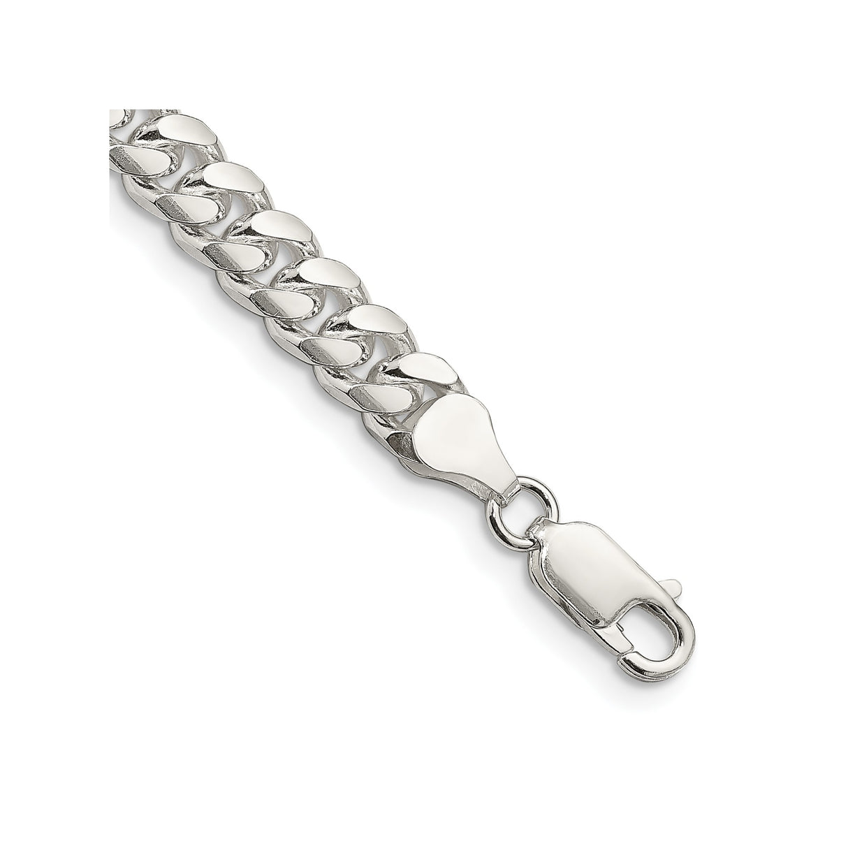 925 White Gold 7 mm Curb Chain Bracelet, Polished shown for scale