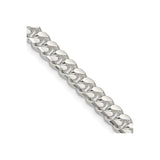 925 White Gold 7 mm Curb Chain Necklace, Polished detail view