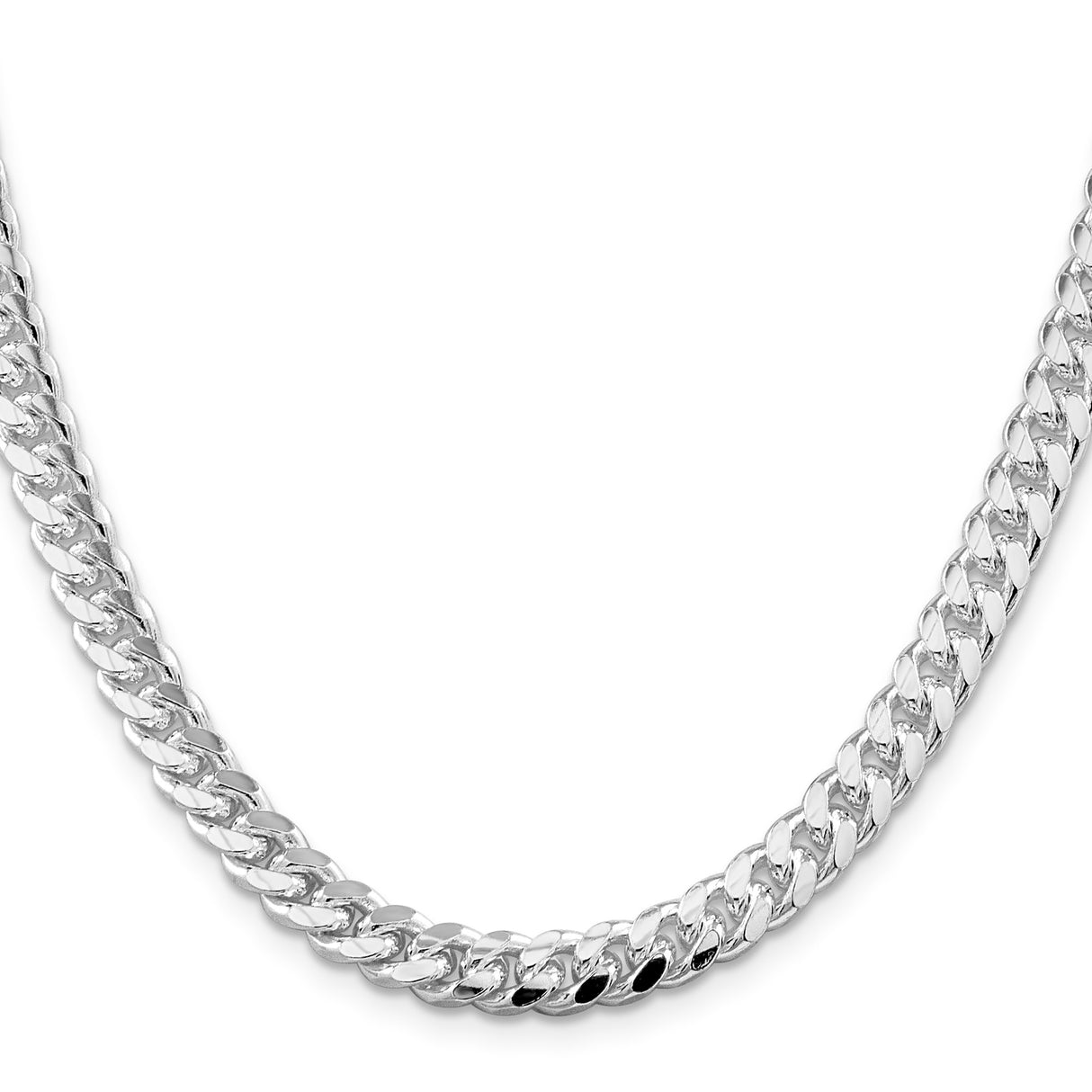 925 White Gold 7 mm Curb Chain Necklace, Polished