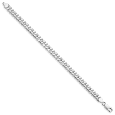 925 White Gold 7 mm Curb Chain Anklet, Polished
