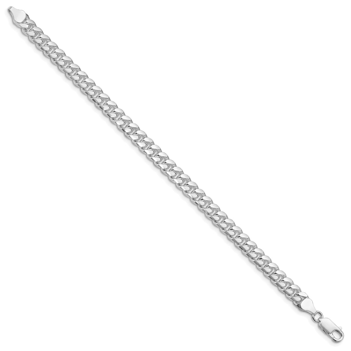 925 White Gold 7 mm Curb Chain Bracelet, Polished
