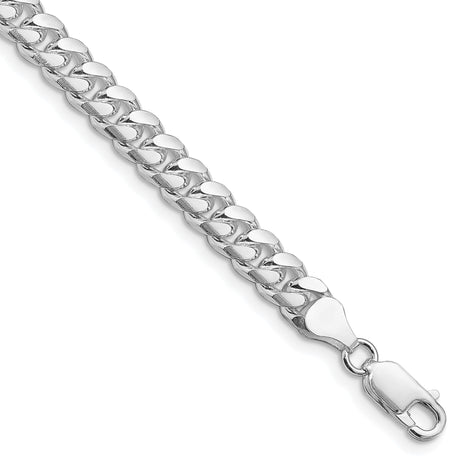 925 White Gold 7 mm Curb Chain Bracelet, Polished shown for scale