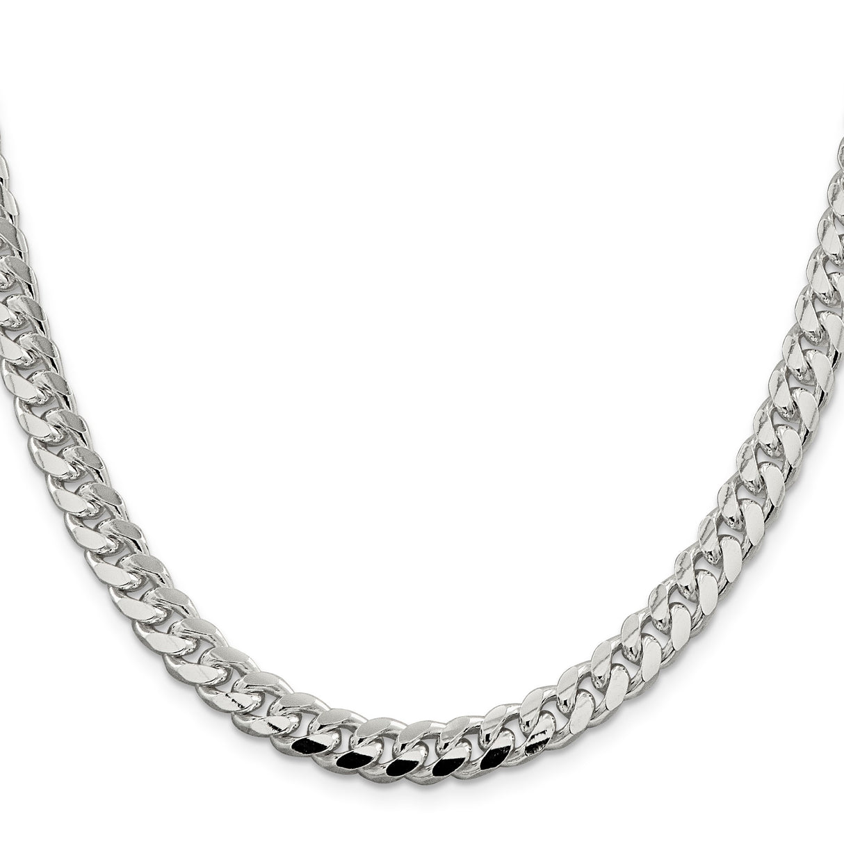 925 White Gold 7.35 mm Curb Chain Necklace, Polished