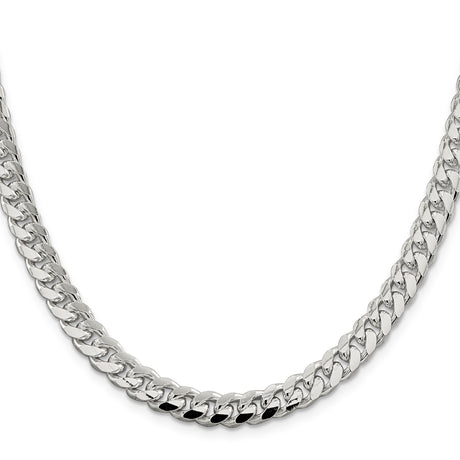 925 White Gold 7.35 mm Curb Chain Necklace, Polished
