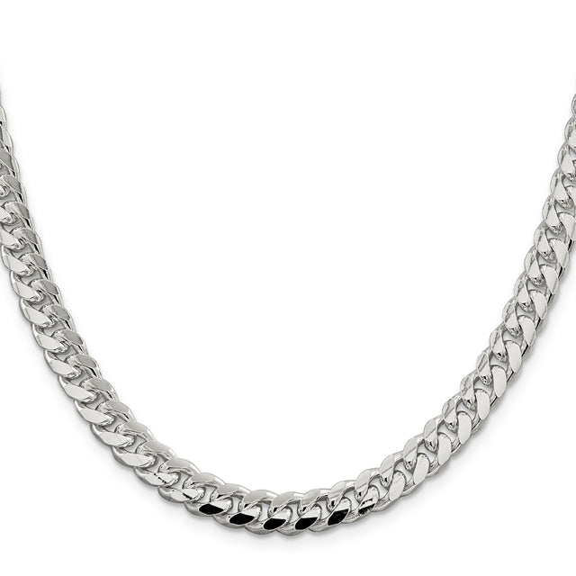 925 White Gold 7.35 mm Curb Chain Necklace, Polished