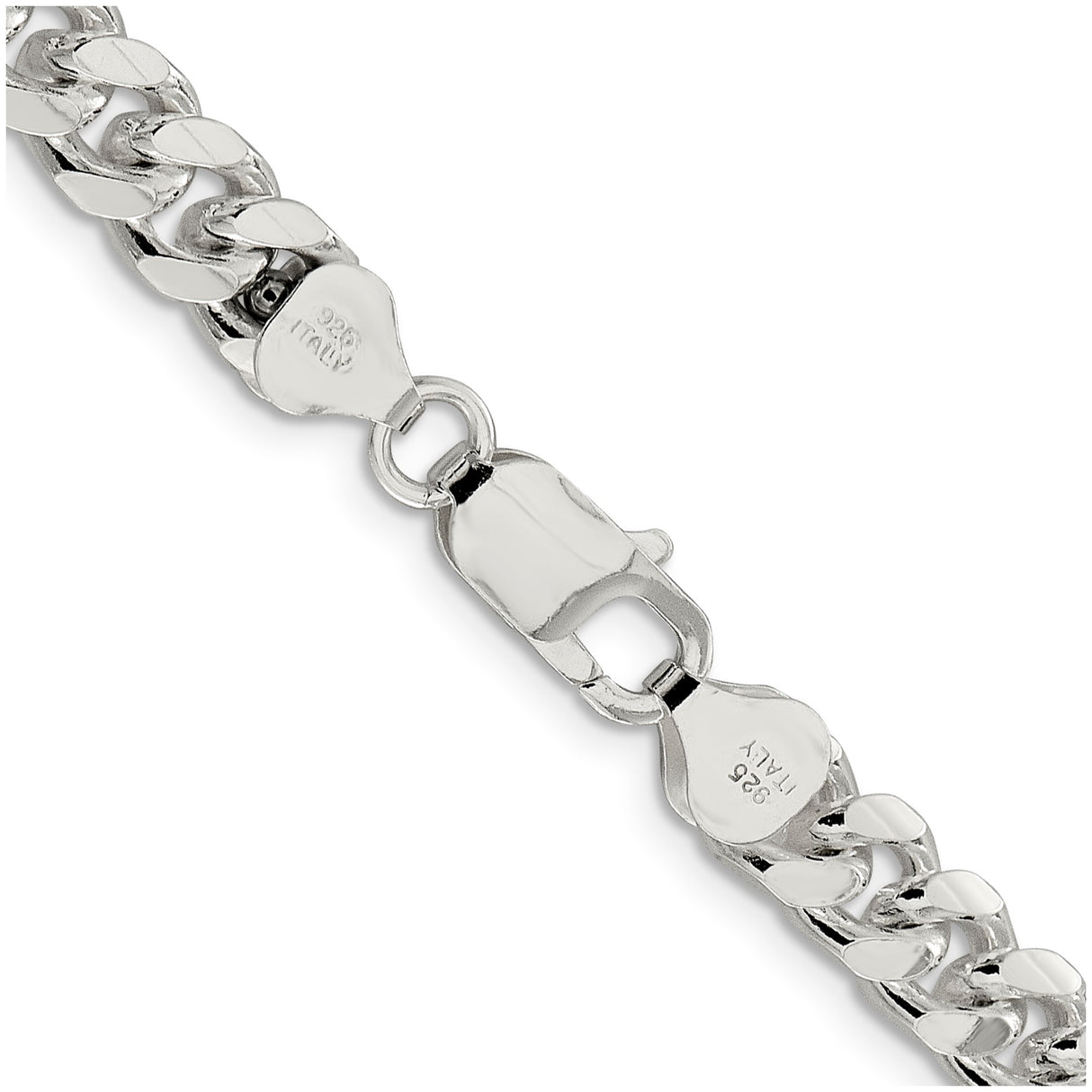925 White Gold 7.35 mm Curb Chain Necklace, Polished alternate angle