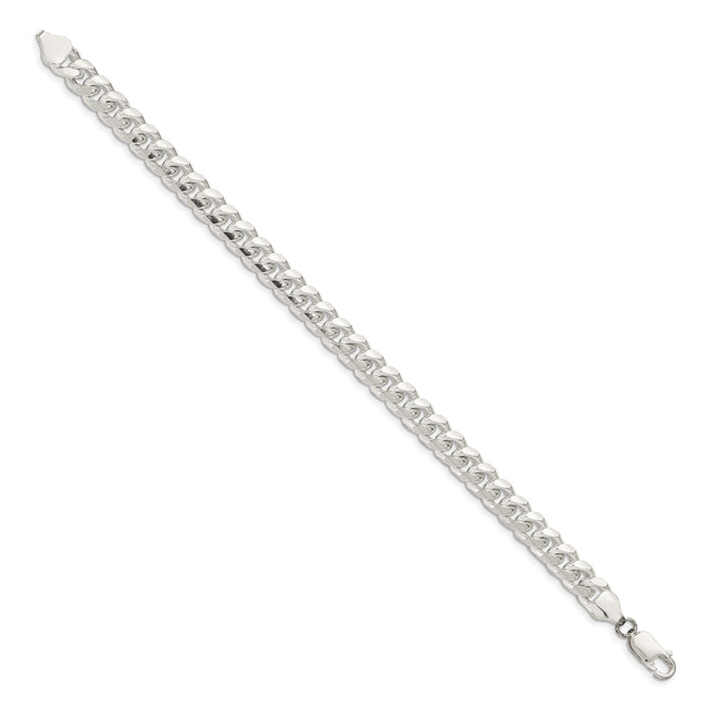925 White Gold 7.35 mm Curb Chain Anklet, Polished