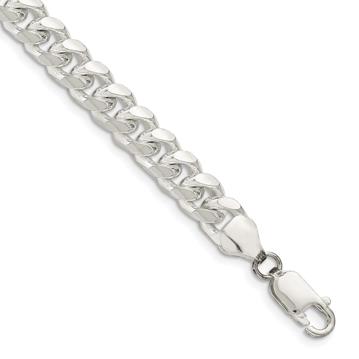 925 White Gold 7.35 mm Curb Chain Bracelet, Polished shown for scale