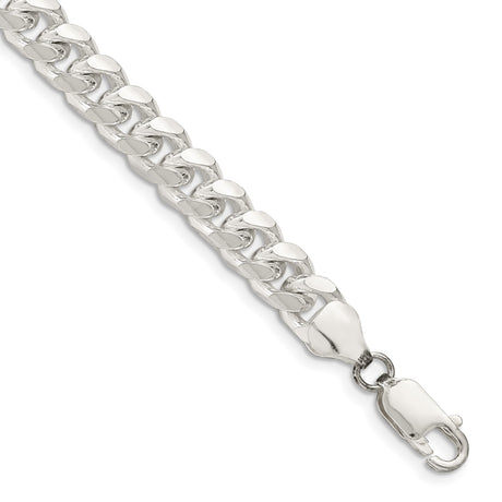 925 White Gold 7.35 mm Curb Chain Bracelet, Polished shown for scale