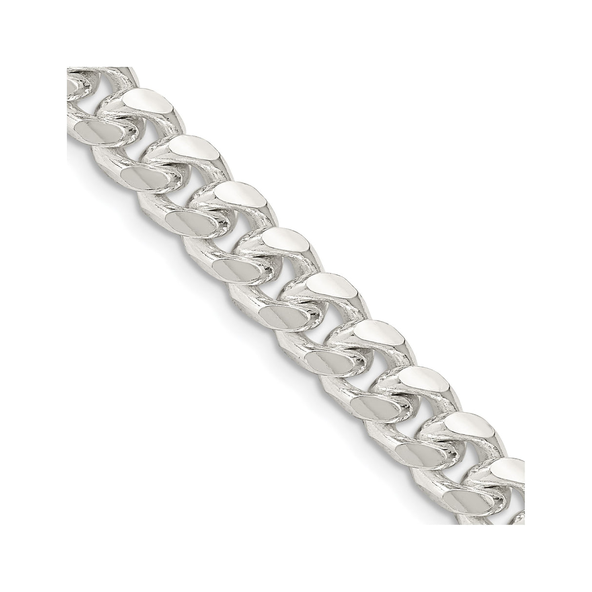 925 White Gold 7.35 mm Curb Chain Necklace, Polished detail view