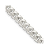 925 White Gold 7.35 mm Curb Chain Necklace, Polished detail view