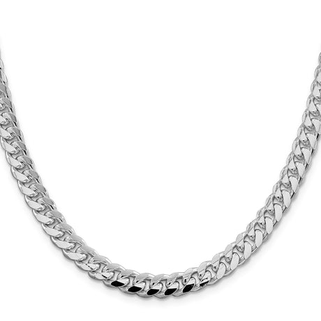 925 White Gold 7.35 mm Curb Chain Necklace, Polished