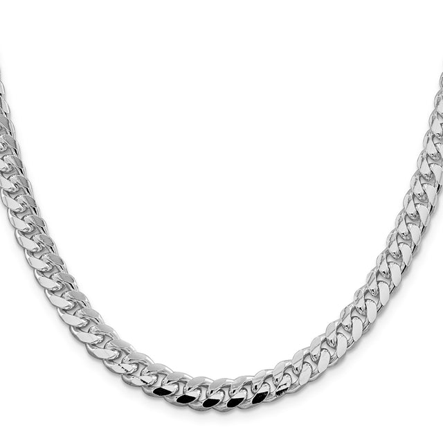925 White Gold 7.35 mm Curb Chain Necklace, Polished