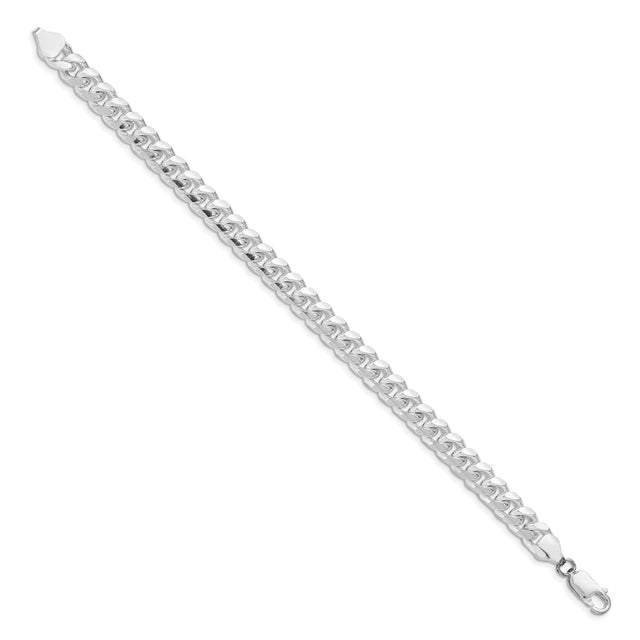 925 White Gold 7.35 mm Curb Chain Anklet, Polished