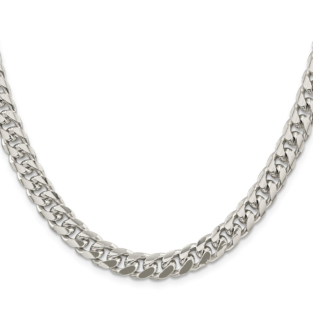 925 White Gold 8.5 mm Curb Chain Necklace, Polished