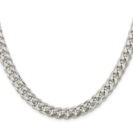 925 White Gold 8.5 mm Curb Chain Necklace, Polished