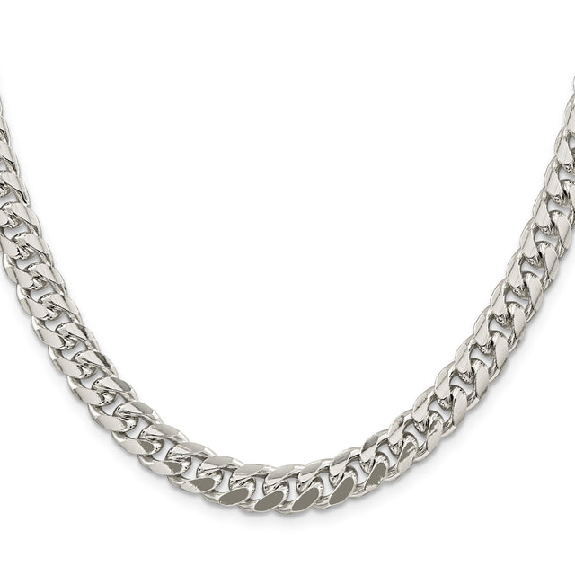 925 White Gold 8.5 mm Curb Chain Necklace, Polished