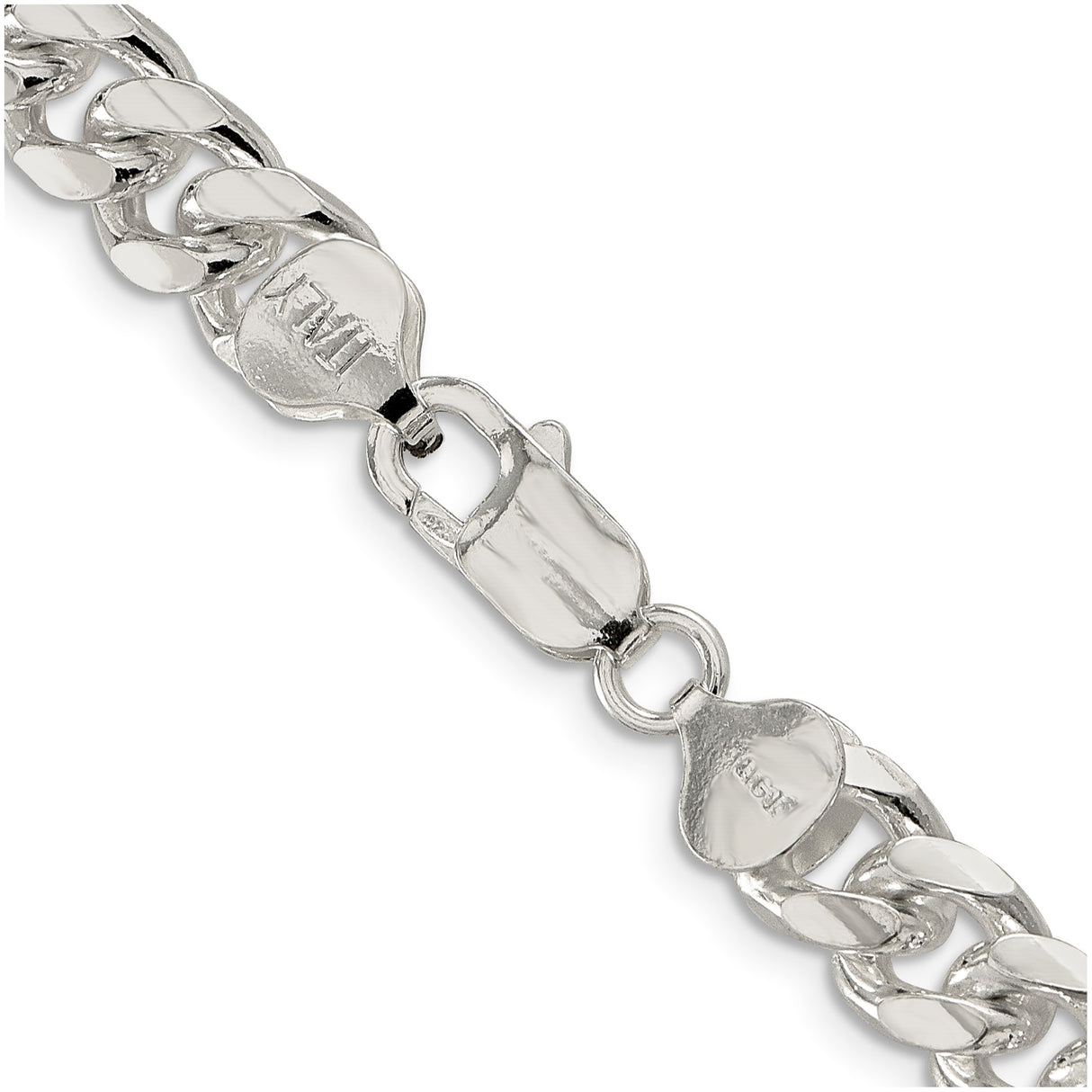 925 White Gold 8.5 mm Curb Chain Necklace, Polished alternate angle