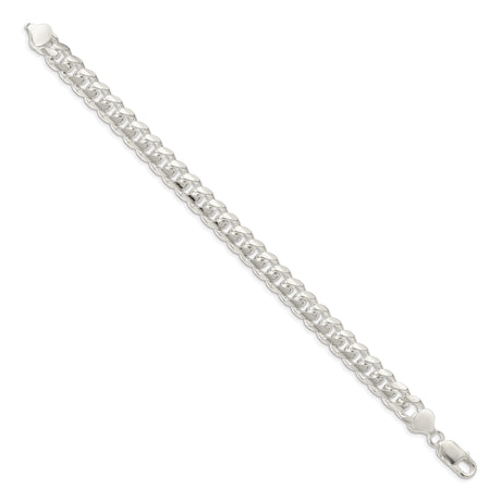 925 White Gold 8.5 mm Curb Chain Bracelet, Polished