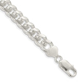925 White Gold 8.5 mm Curb Chain Anklet, Polished shown for scale