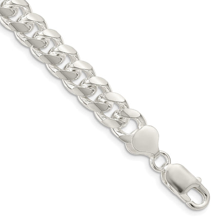 925 White Gold 8.5 mm Curb Chain Anklet, Polished shown for scale