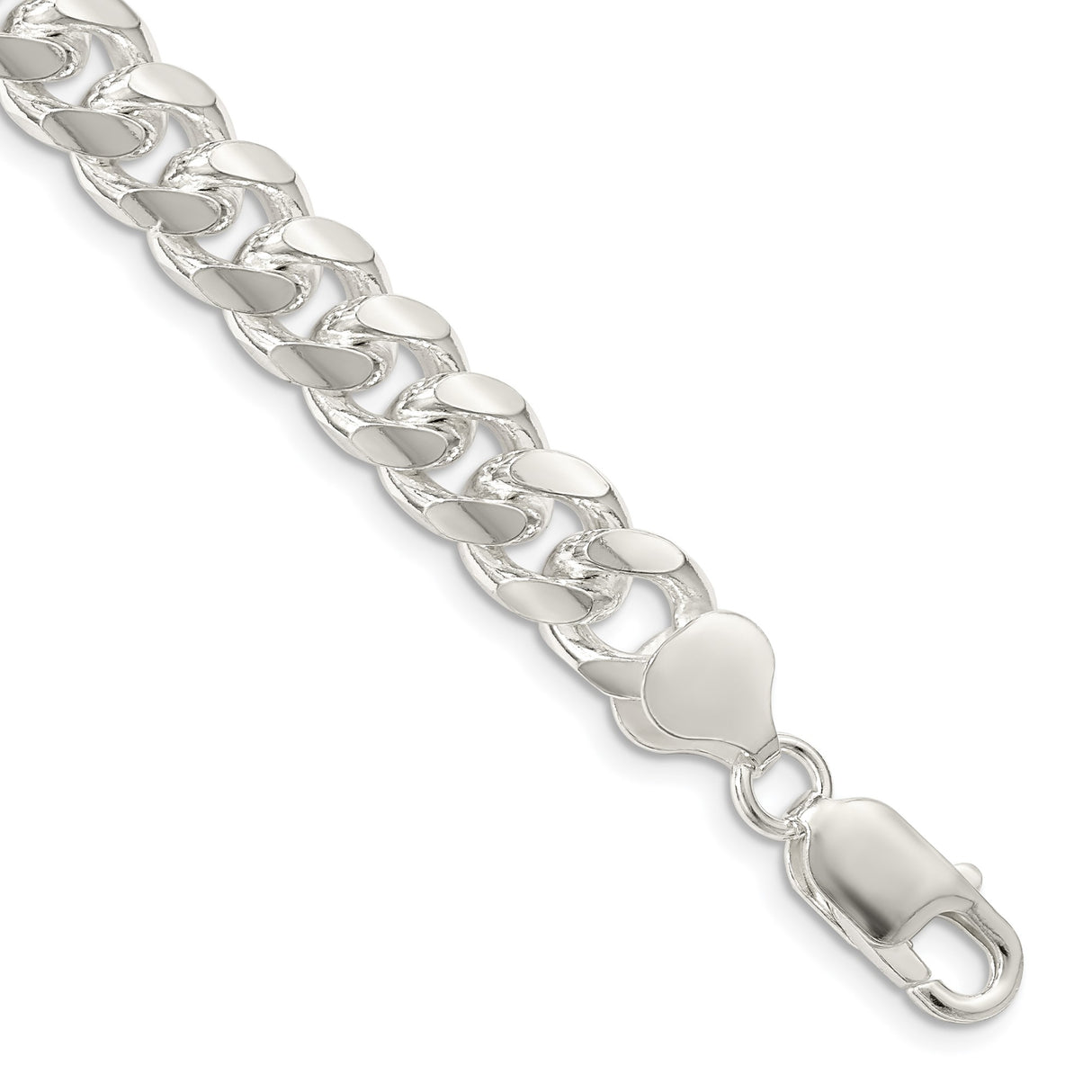 925 White Gold 8.5 mm Curb Chain Bracelet, Polished shown for scale