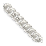 925 White Gold 8.5 mm Curb Chain Necklace, Polished detail view