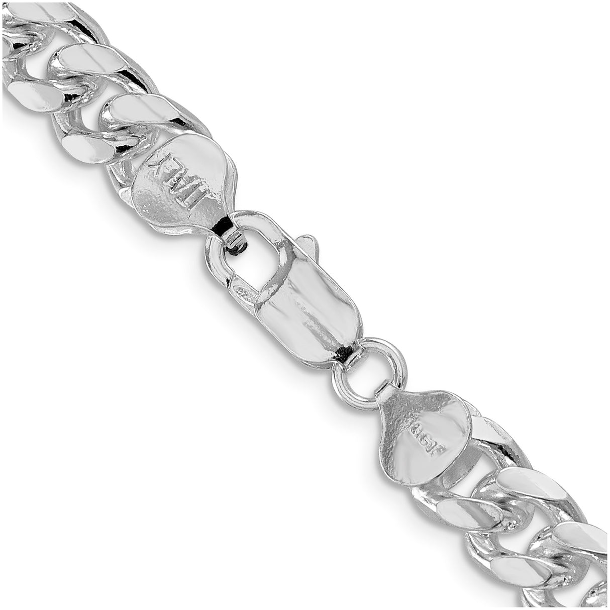 925 White Gold 8.5 mm Curb Chain Necklace, Polished alternate angle