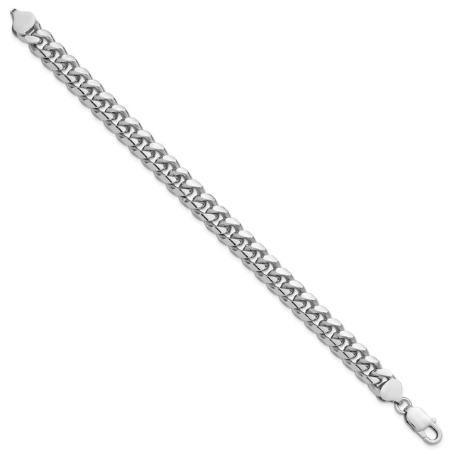 925 White Gold 8.5 mm Curb Chain Anklet, Polished