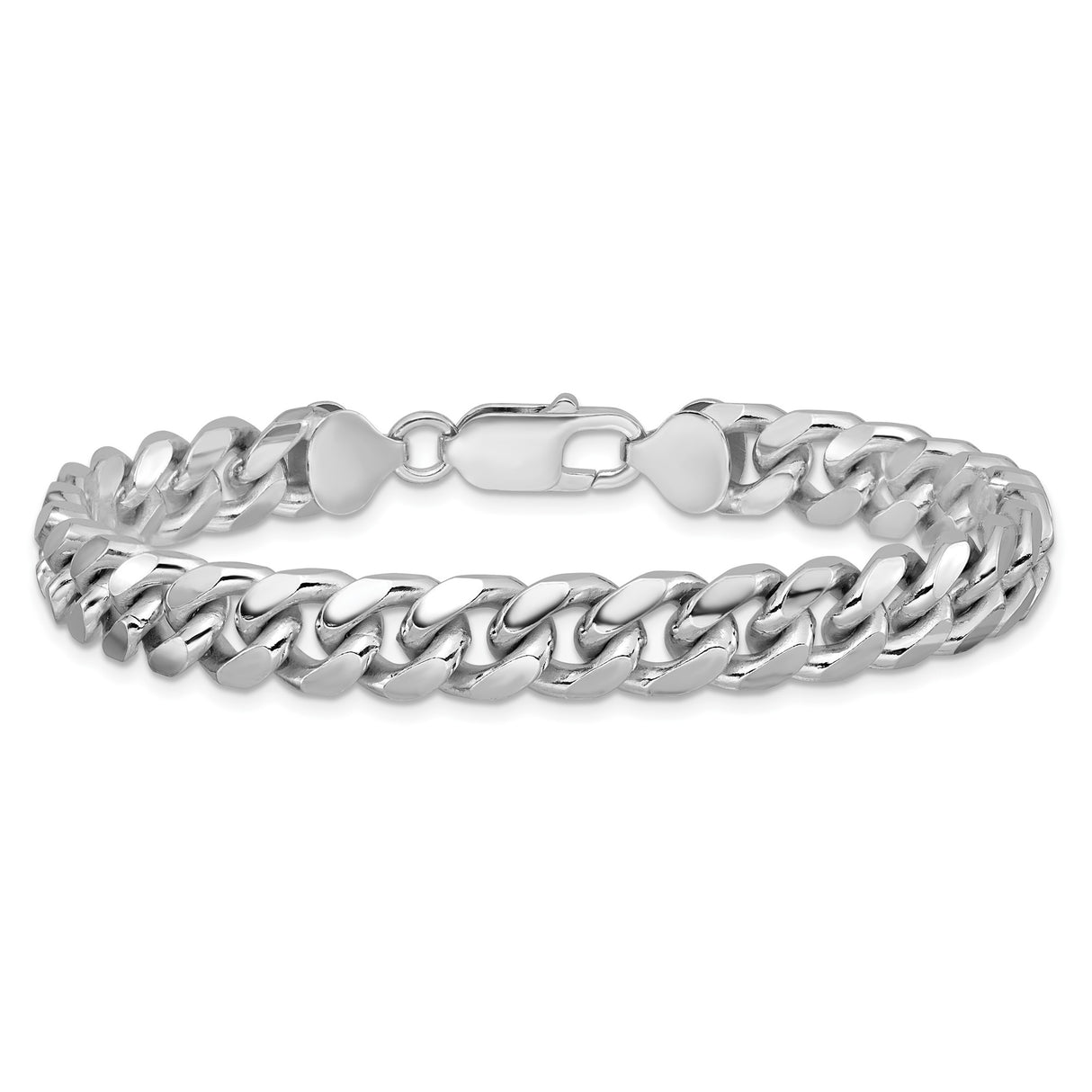 925 White Gold 8.5 mm Curb Chain Anklet, Polished alternate angle