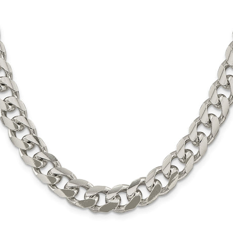 925 White Gold 10.5 mm Curb Chain Necklace, Polished
