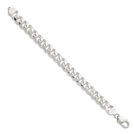 925 White Gold 10.5 mm Curb Chain Anklet, Polished