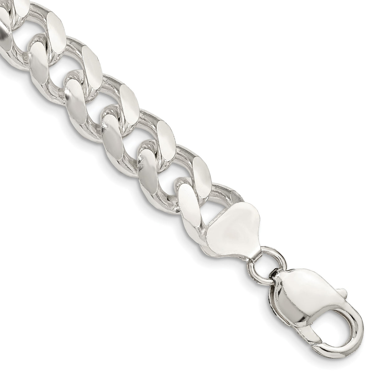 925 White Gold 10.5 mm Curb Chain Bracelet, Polished shown for scale