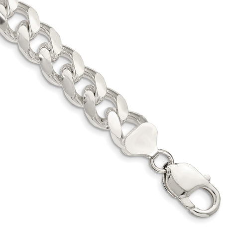 925 White Gold 10.5 mm Curb Chain Bracelet, Polished shown for scale