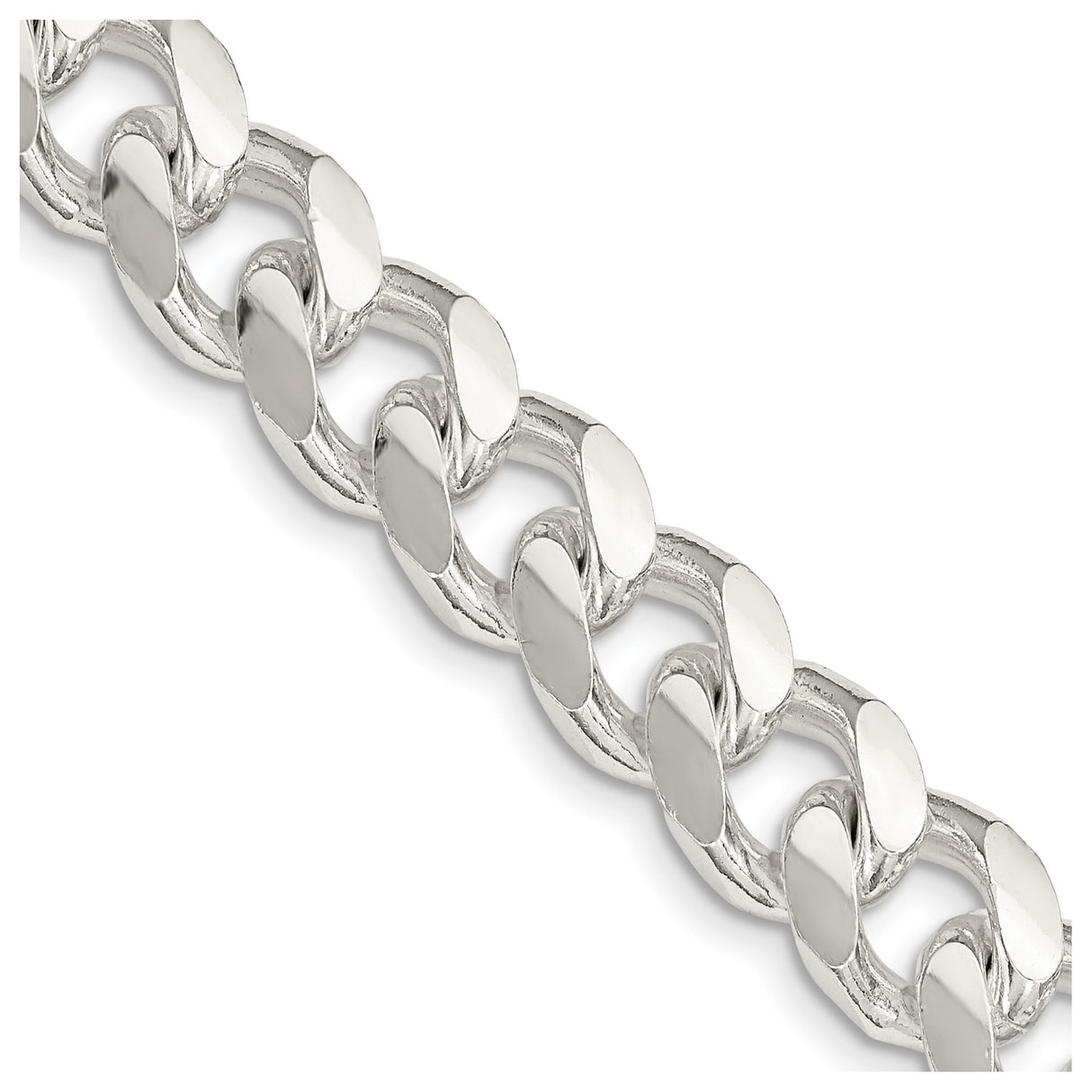 925 White Gold 10.5 mm Curb Chain Necklace, Polished detail view