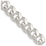 925 White Gold 10.5 mm Curb Chain Necklace, Polished detail view