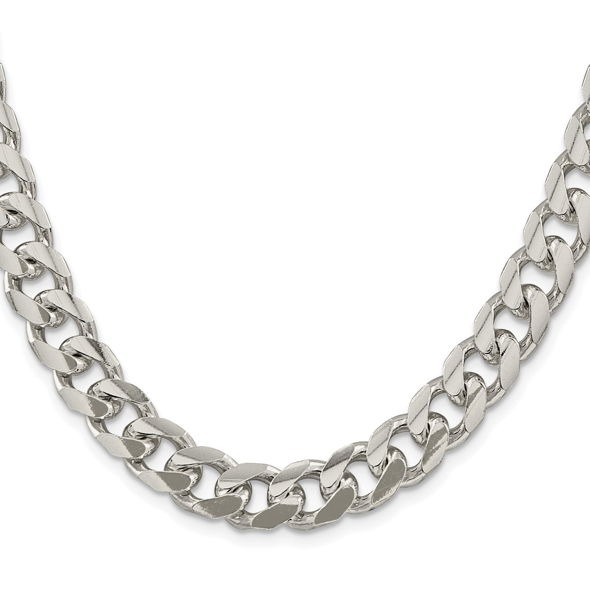 925 White Gold 10.5 mm Curb Chain Necklace, Polished