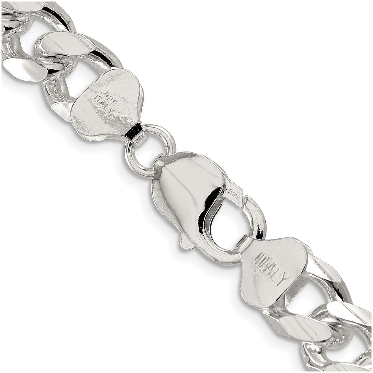 925 White Gold 10.5 mm Curb Chain Necklace, Polished alternate angle