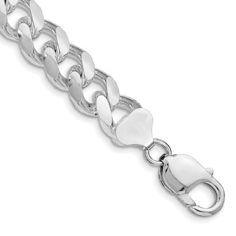 925 White Gold 10.5 mm Curb Chain Anklet, Polished shown for scale