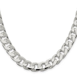925 White Gold 11 mm Curb Chain Necklace, Polished