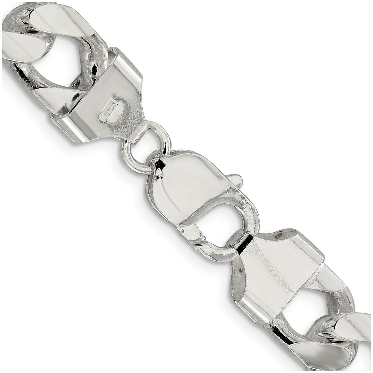 925 White Gold 11 mm Curb Chain Necklace, Polished alternate angle