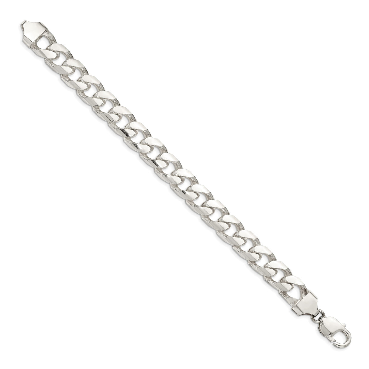 925 White Gold 11 mm Curb Chain Bracelet, Polished