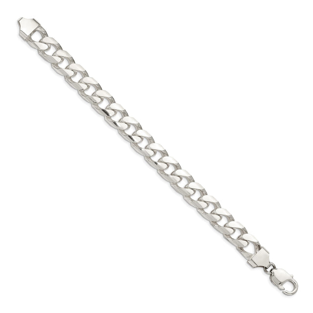 925 White Gold 11 mm Curb Chain Bracelet, Polished