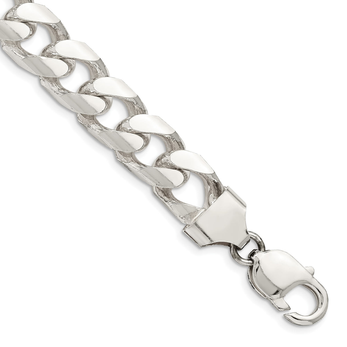 925 White Gold 11 mm Curb Chain Bracelet, Polished shown for scale