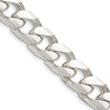 925 White Gold 11 mm Curb Chain Necklace, Polished detail view