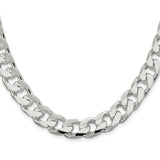 925 White Gold 11 mm Curb Chain Necklace, Polished