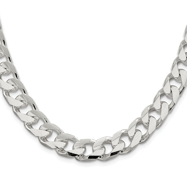 925 White Gold 11 mm Curb Chain Necklace, Polished