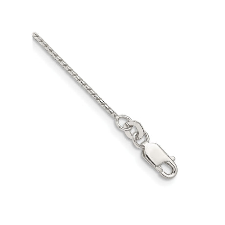 925 White Gold 1 mm Franco Chain Anklet, Polished shown for scale